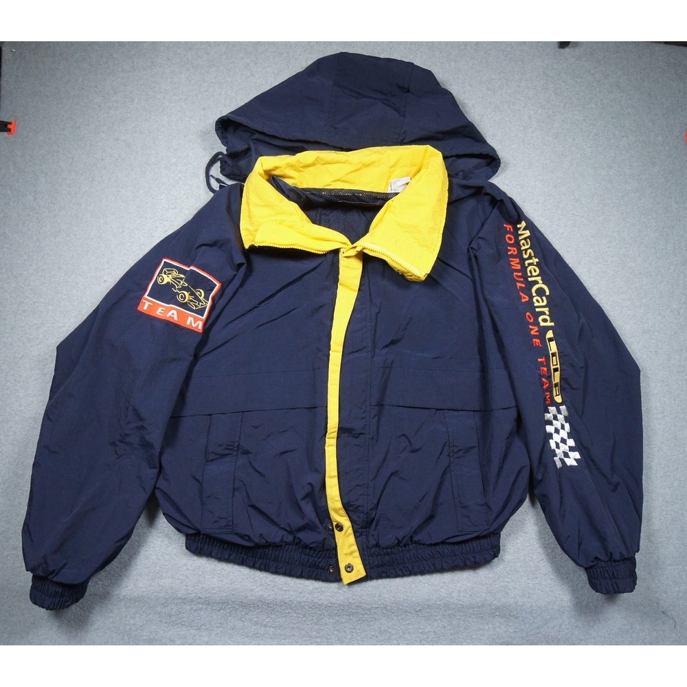 Vintage Formula One Team Racing Jacket Mens Medium Blue Windbreaker Hooded